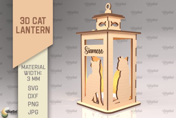 3D Cat Lantern SVG: Laser Cut Lamp Designs for Creative Makers