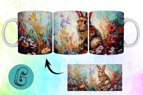 3D Oil Paint Easter Bunny Mug Wrap 08: Elevating DIY Crafts with High-Resolution Digital Art