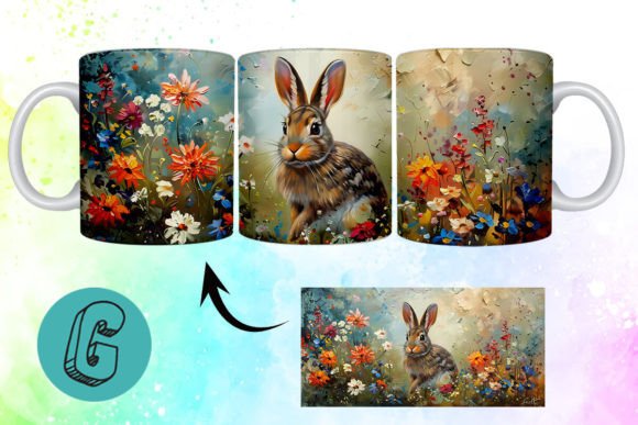 3D Oil Paint Easter Bunny Mug Wrap 18: A High-Quality Digital Asset for Creative Projects