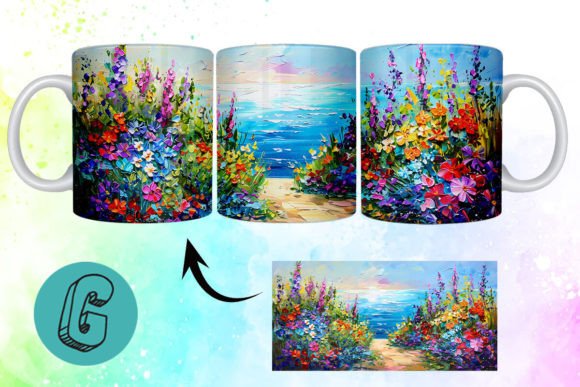3D Oil Paint Floral Garden Mug Wrap 07