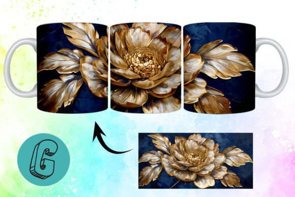 3D Oil Paint Gold Flower Mug Wrap 02: Elevating Your DIY Decor and Personalized Gifts