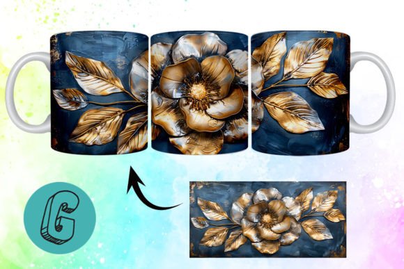 3D Oil Paint Gold Flower Mug Wrap 13