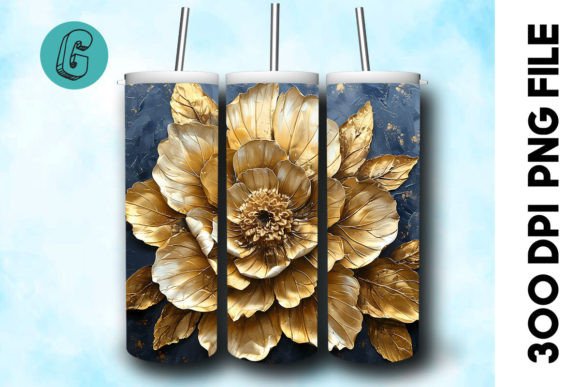 3D Oil Paint Gold Flower Tumbler Wrap 38: Elevating Your DIY Craftsmanship