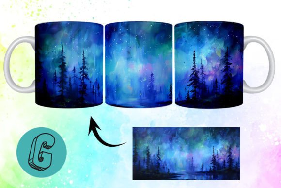 3D Oil Paint Northern Lights Mug Wrap 10