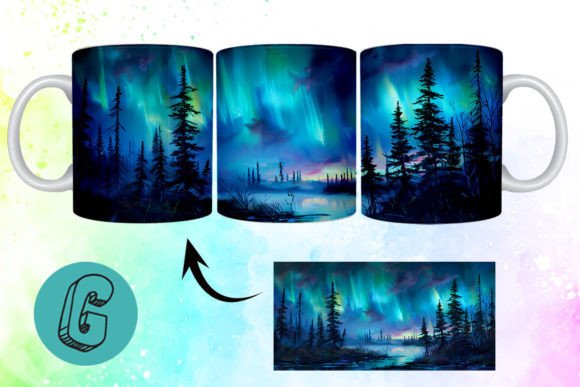3D Oil Paint Northern Lights Mug Wrap 12
