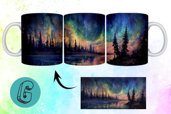 3D Oil Paint Northern Lights Mug Wrap 13: A Creative Digital Asset for DIY Enthusiasts