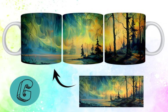3D Oil Paint Northern Lights Mug Wrap 16: A High-Quality Digital Download for Creative Projects