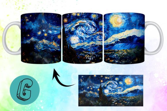 3D Oil Paint Starry Night Mug Wrap 01