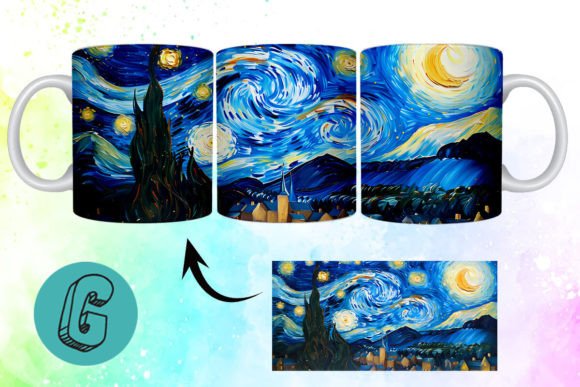 3D Oil Paint Starry Night Mug Wrap 02