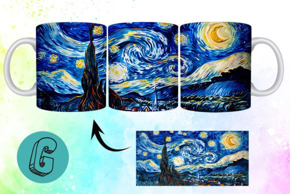 3D Oil Paint Starry Night Mug Wrap 08