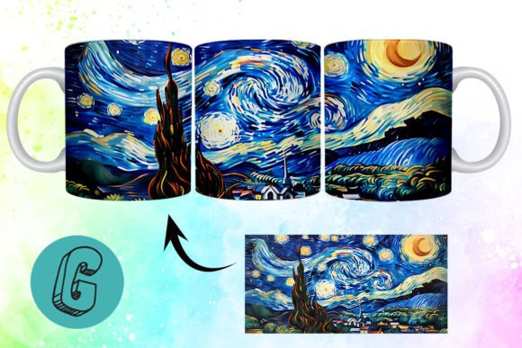 3D Oil Paint Starry Night Mug Wrap 19: A Versatile Digital Design for Creative Projects