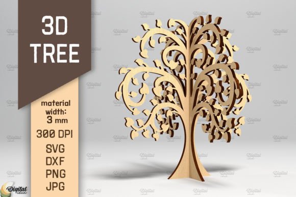 3D Tree SVG. Standing Tree Laser Cut