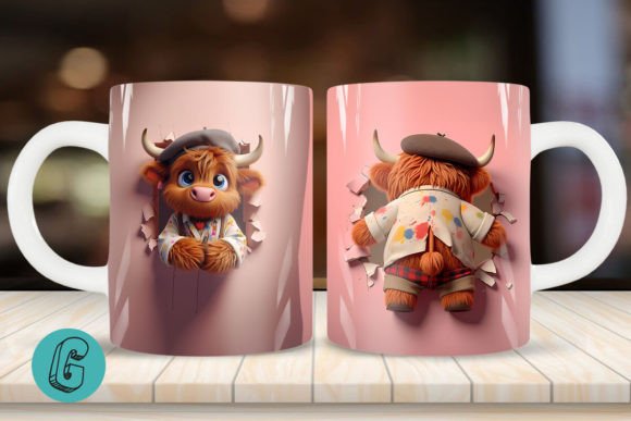 3D V-day Artist Highland Cow Mug Wrap 15