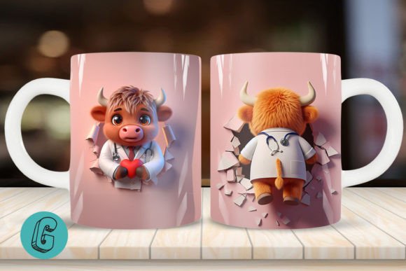 3D V-day Doctor Highland Cow Mug Wrap 03