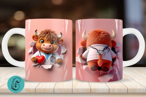 3D V-day Doctor Highland Cow Mug Wrap 09: Bringing Whimsy to Your Creative Workflow