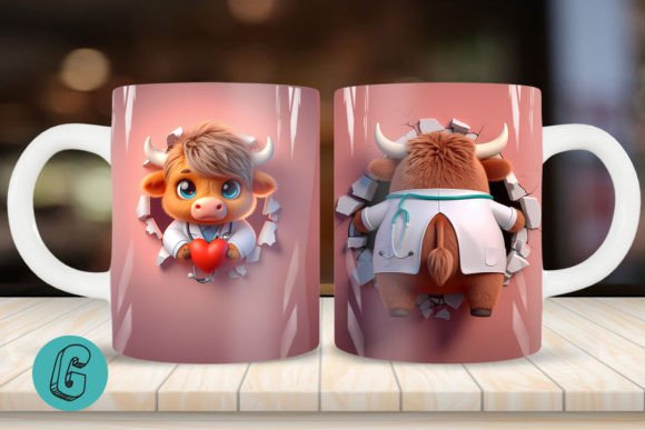 3D V-day Doctor Highland Cow Mug Wrap 16