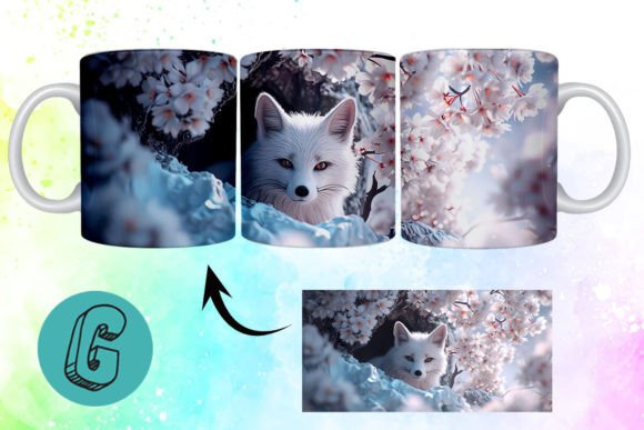 3D Valentine Fox Floral Mug Wrap 02