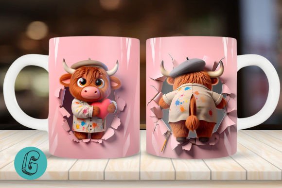 Unleashing Creativity with the 3D V-day Artist Highland Cow Mug Wrap 09