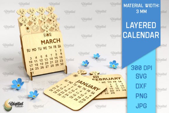 Unlock Creative Potential with the 3D Layered Calendar Laser Cut. Dog SVG Digital Collection