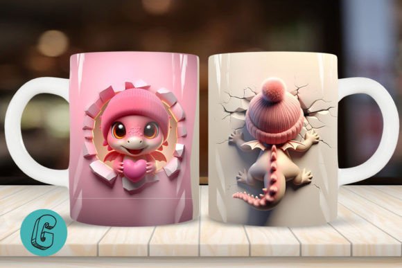 Valentine Dragon 3D Mug Wrap: 2-Side Design