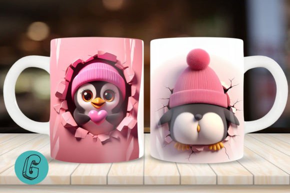 Valentine Penguin 3D Mug Wrap 2side 06: Elevate Your Valentine's Designs